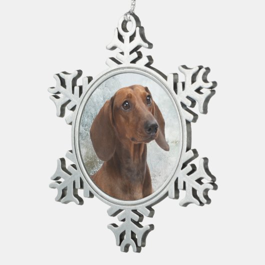 Dachshund-kerstversiering Tin Sneeuwvlok Ornament (Rechts)