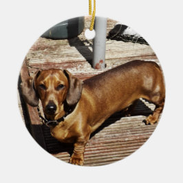 Dachshund-kerstversiering Voeg je foto toe Keramisch Ornament