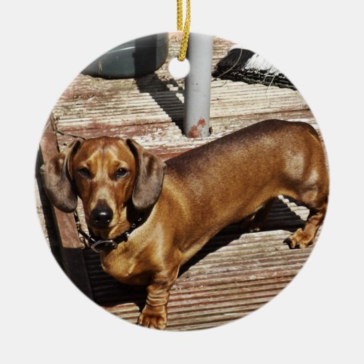 Dachshund-kerstversiering Voeg je foto toe Keramisch Ornament (Voorkant)
