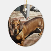 Dachshund-kerstversiering Voeg je foto toe Keramisch Ornament (Links)