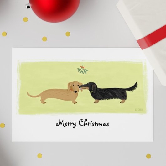 Dachshund KerstWiener Dogs Mistletoe Kiss Feestdagen Kaart
