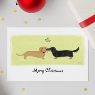 Dachshund KerstWiener Dogs Mistletoe Kiss Feestdagen Kaart