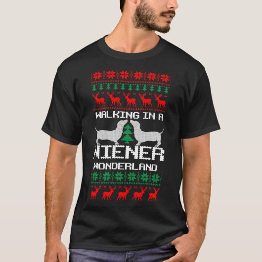 Dachshund KerstWiener Wonderland Dog Ugly Chr. T-shirt (Voorkant)