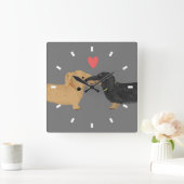 Dachshund Kiss met hart | Wiener Dogs Love Vierkante Klok (Huis)