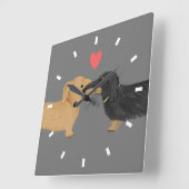 Dachshund Kiss met hart | Wiener Dogs Love Vierkante Klok (Hoek)
