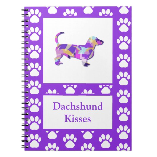 Dachshund Kisses Hond Silhouet PurplePY&B Notitieboek (Voorkant)