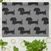 Dachshund Kitchen Dish Kitchen Towel Black & Grey Theedoek (Gevouwen)