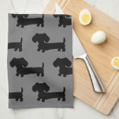 Dachshund Kitchen Dish Kitchen Towel Black & Grey Theedoek (Quarter Fold)