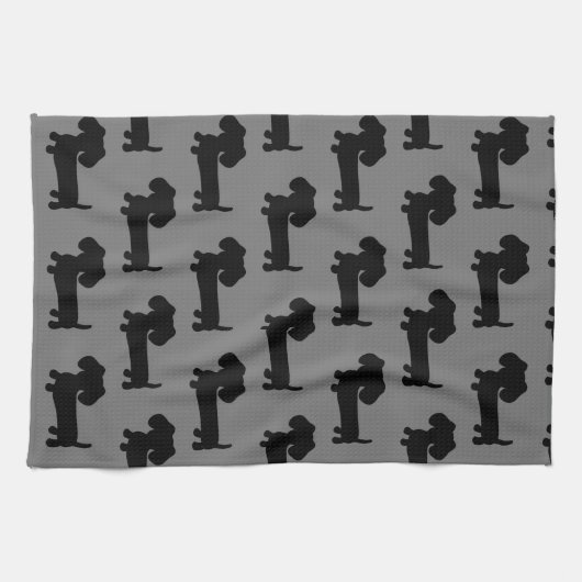 Dachshund Kitchen Dish Kitchen Towel Black & Grey Theedoek (Horizontaal)