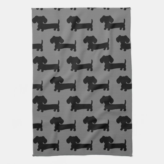 Dachshund Kitchen Dish Kitchen Towel Black & Grey Theedoek (Verticaal)