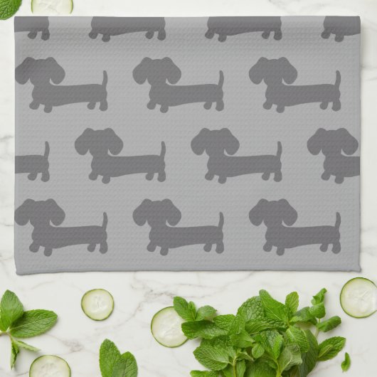 Dachshund Kitchen Dish Kitchen Towel Doxie Gray Theedoek (Gevouwen)