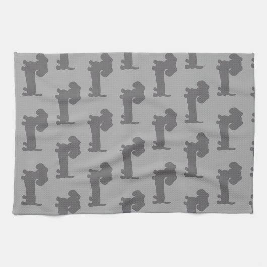 Dachshund Kitchen Dish Kitchen Towel Doxie Gray Theedoek (Horizontaal)