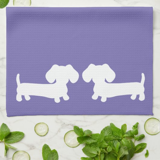 Dachshund Kitchen Dish Towel Periwinkle Paars Theedoek (Gevouwen)