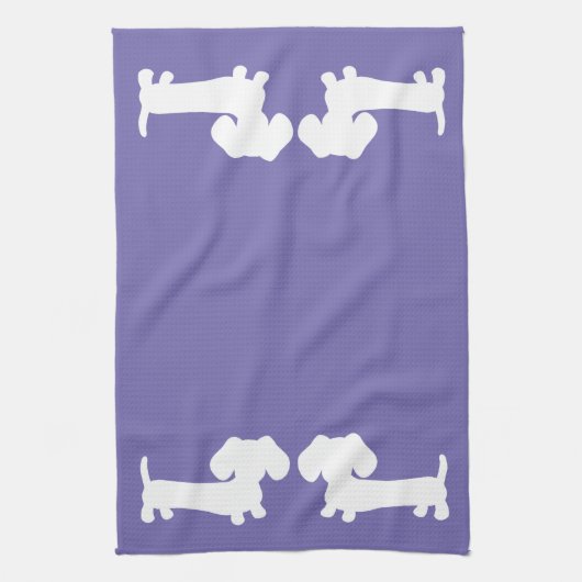 Dachshund Kitchen Dish Towel Periwinkle Paars Theedoek (Verticaal)