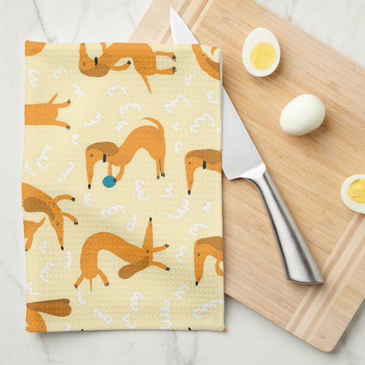 Dachshund Kitchen Towel Whimsical Doxie Print Theedoek (Quarter Fold)