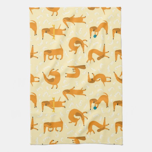 Dachshund Kitchen Towel Whimsical Doxie Print Theedoek (Verticaal)