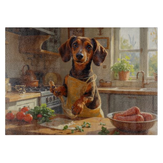 Dachshund Kookt in Keuken Snijplank (Voorkant)