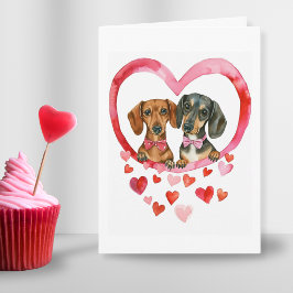 Dachshund Koppel Aquarel Gepersonaliseerd knuffel  Feestdagen Kaart