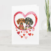 Dachshund Koppel Aquarel Gepersonaliseerde knuffel Feestdagen Kaart (Voorkant)