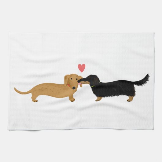 Dachshund Kus met Hart Theedoek (Horizontaal)