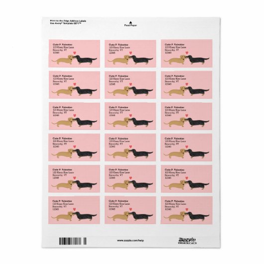 Dachshund Kus met Hart | Wiener Dogs Adres Etiket (Full Sheet)
