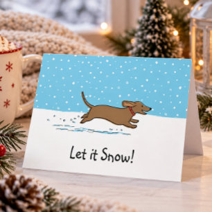 Dachshund Laat het Sneeuwen - Gelukkige Wiener Dog Feestdagen Kaart
