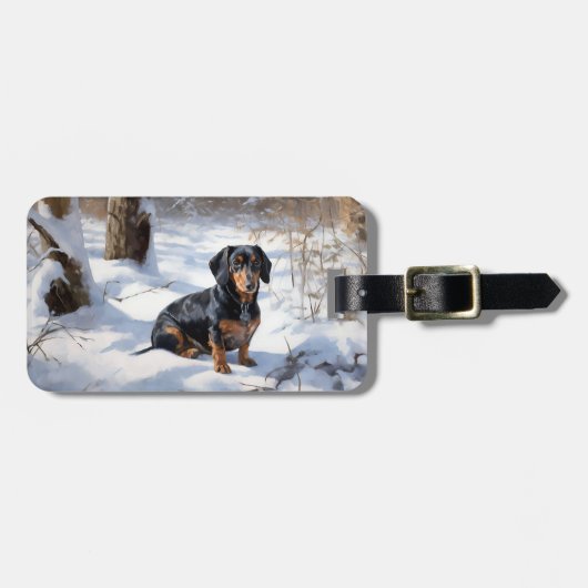 Dachshund Laat het sneeuwen Kerstmis Bagagelabel (Voorkant horizontaal)