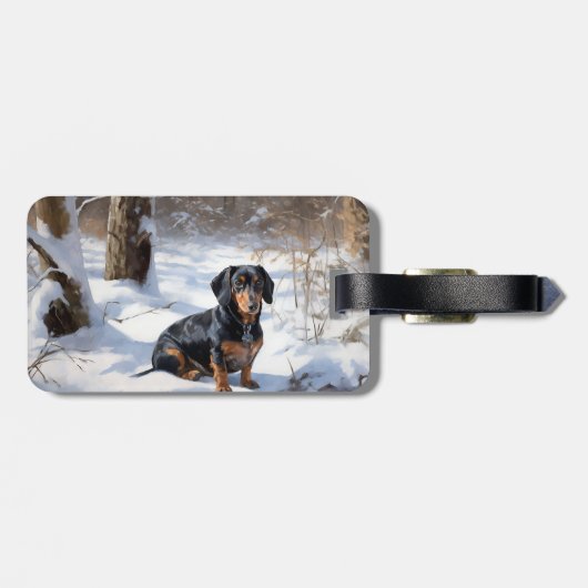 Dachshund Laat het sneeuwen Kerstmis Bagagelabel (Achterkant horizontaal)