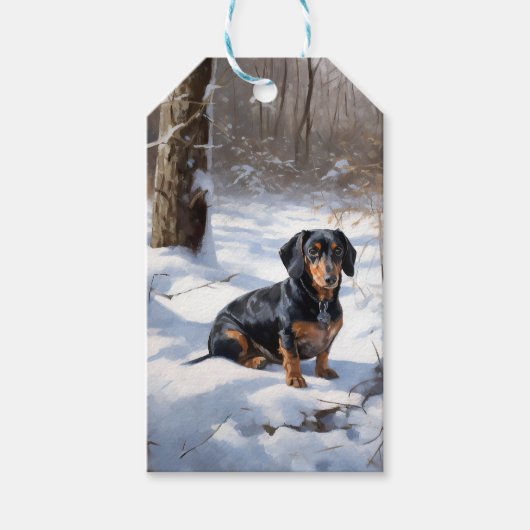 Dachshund Laat het sneeuwen Kerstmis Cadeaulabel (Voorkant)