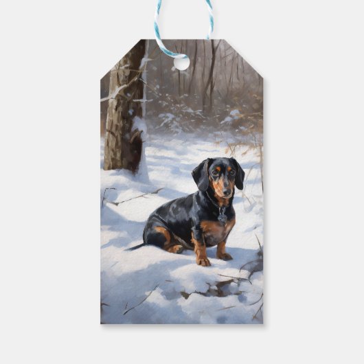 Dachshund Laat het sneeuwen Kerstmis Cadeaulabel (Achterkant)