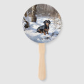 Dachshund Laat het sneeuwen Kerstmis Handwaaier (Voorkant)