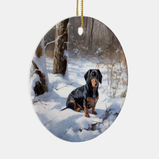 Dachshund Laat het sneeuwen Kerstmis Keramisch Ornament (Rechts)