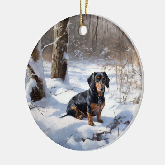 Dachshund Laat het sneeuwen Kerstmis Keramisch Ornament (Links)