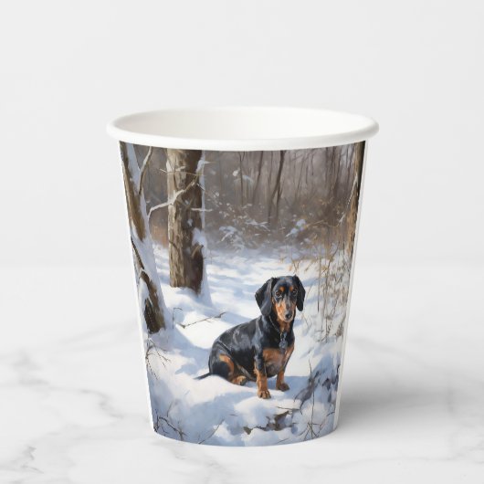 Dachshund Laat het sneeuwen Kerstmis Papieren Bekers (Achterkant)