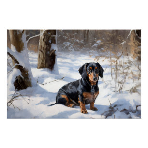 Dachshund Laat het sneeuwen Kerstmis Perfect Poster