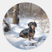 Dachshund Laat het sneeuwen Kerstmis Ronde Sticker (Voorkant)