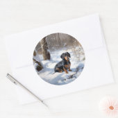 Dachshund Laat het sneeuwen Kerstmis Ronde Sticker (Envelop)