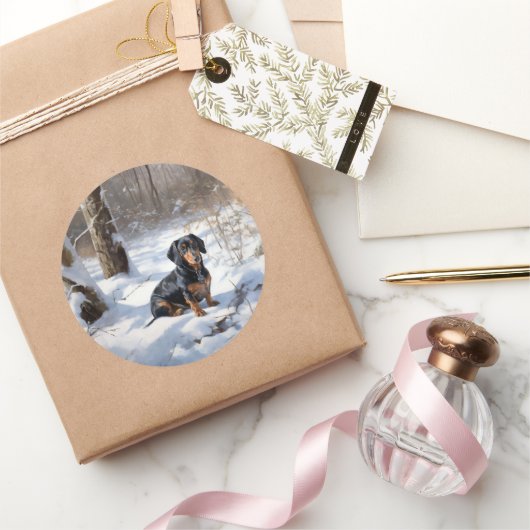 Dachshund Laat het sneeuwen Kerstmis Ronde Sticker (Geschenken)