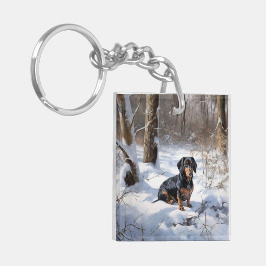 Dachshund Laat het sneeuwen Kerstmis Sleutelhanger (Voorkant Links)