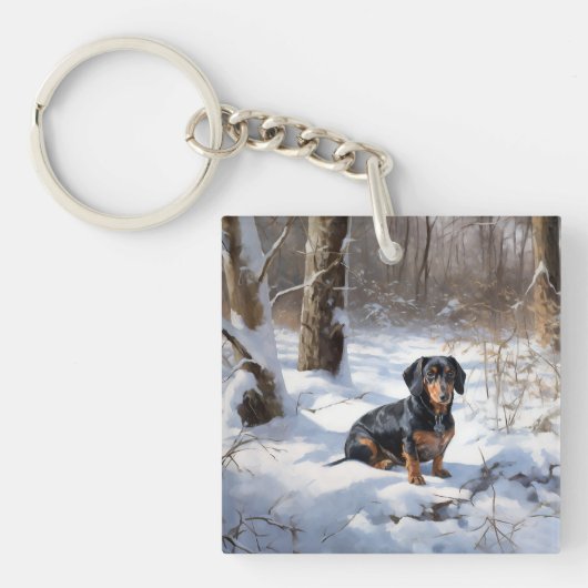Dachshund Laat het sneeuwen Kerstmis Sleutelhanger (Voorkant)