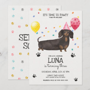 Dachshund laat Pawty Dog Birthday Invitation roze Kaart