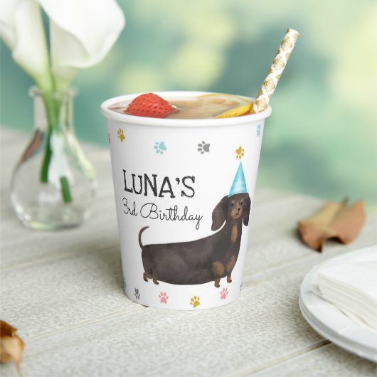 Dachshund laat pawty Dog Birthday Party Paper Cup Papieren Bekers (Insitu)
