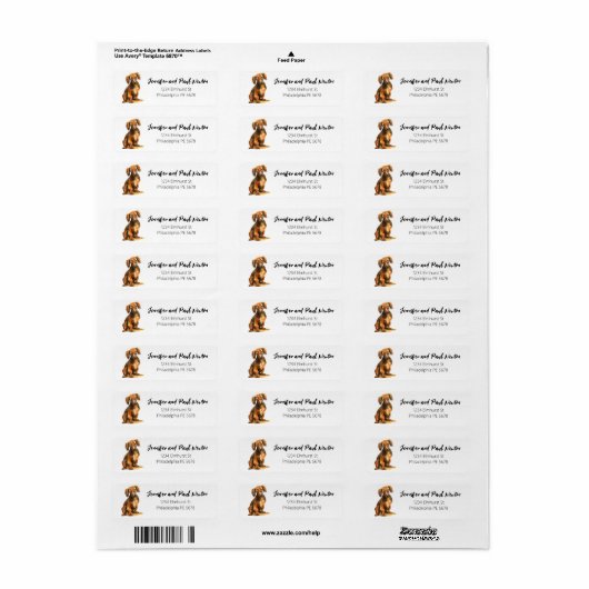 Dachshund-label voor retouradres etiket (Full Sheet)