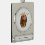 Dachshund (langharig) Moeder 2 Verzilverd Banner Ornament (Rechts)