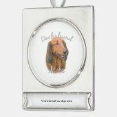 Dachshund (langharig) Moeder 2 Verzilverd Banner Ornament (Links)