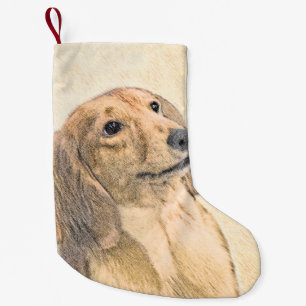 Dachshund (Langharig) Schilderij - Originele Honde Kleine Kerstsok