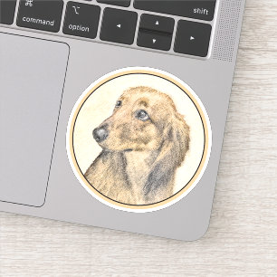 Dachshund (langharig) schilderij originele hondenk sticker