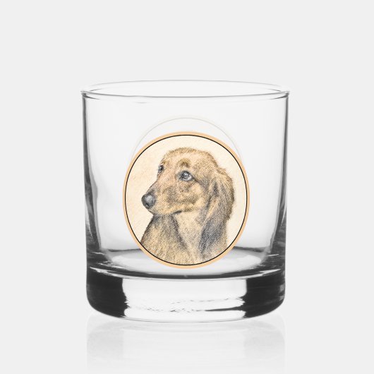 Dachshund (langharig) schilderij originele hondenk whisky glas (Achterkant)