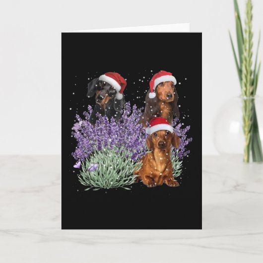 Dachshund Lavendel Bloem Kerstcadeau Voor Haar Kaart (Voorkant)