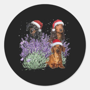 Dachshund Lavender Flower kerstcadeau voor haar Ronde Sticker